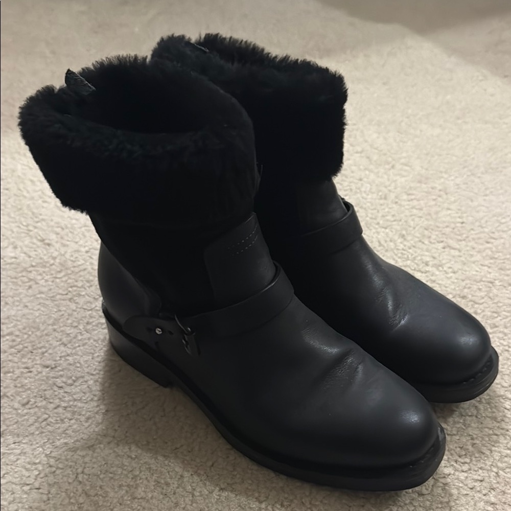 Rag & Bone Oliver leather and shearling moto Black Women's Boots